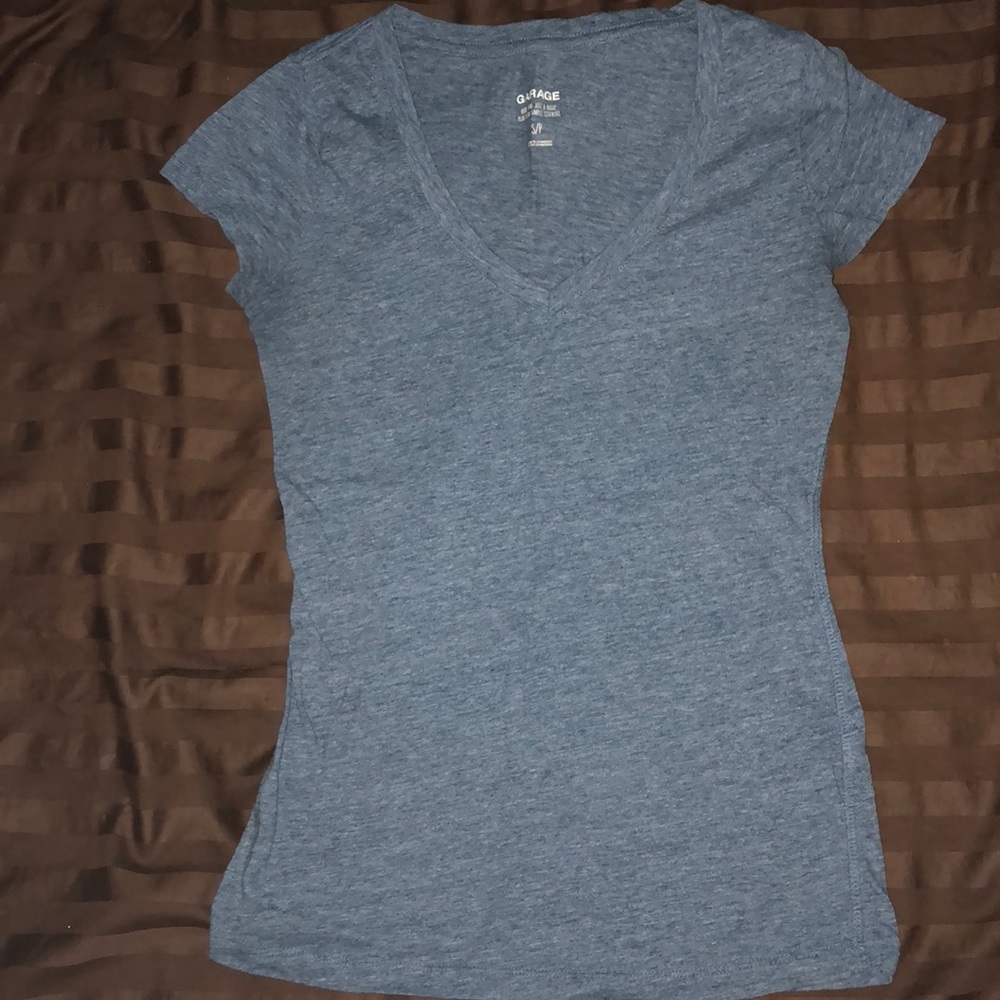 Blue & Maroon V-Neck Tops with Short Sleeves